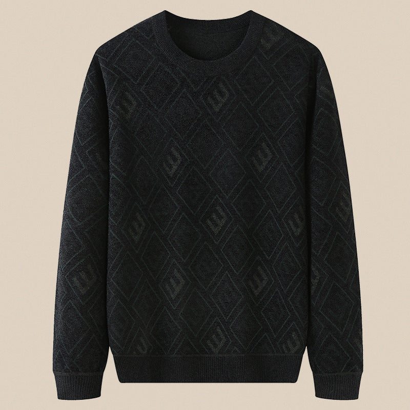 Herren Feinstrickpullover mit Jacquard‑Rautenstruktur und Rundhalsausschnitt Drune