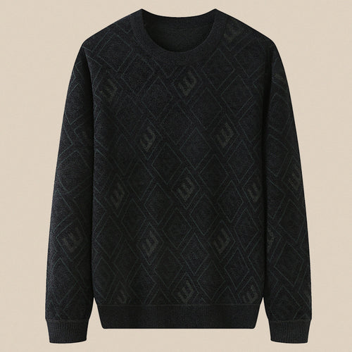 Herren Feinstrickpullover mit Jacquard‑Rautenstruktur und Rundhalsausschnitt Drune