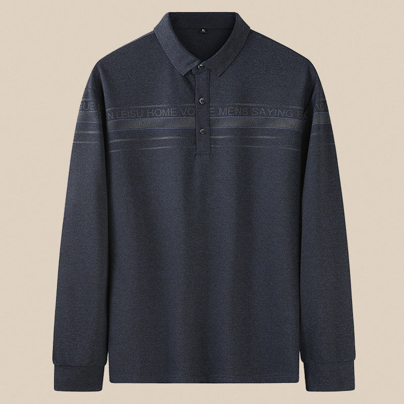 Herren Langarm-Poloshirt aus Feinstrick mit Hemdkragen, Knopfleiste und Jacquardstreifen Drune