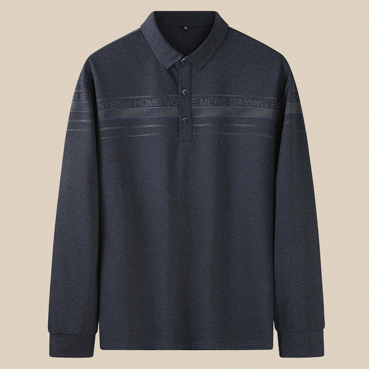 Herren Langarm-Poloshirt aus Feinstrick mit Hemdkragen, Knopfleiste und Jacquardstreifen Drune