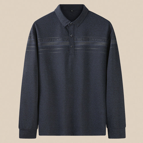 Herren Langarm-Poloshirt aus Feinstrick mit Hemdkragen, Knopfleiste und Jacquardstreifen Drune