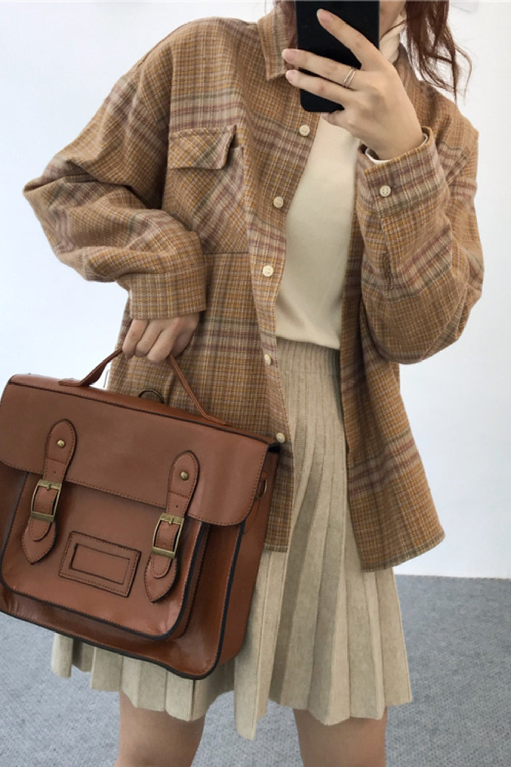 Drune | Verdickung Tweed Karo Langarmhemd