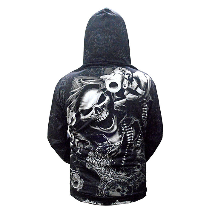 Herren Kapuzenpullover mit allover Totenkopf-Print & Kängurutasche Drune