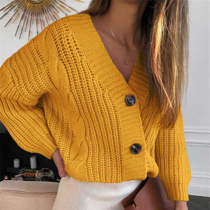 Damen Grobstrick-Cardigan mit tiefem V-Ausschnitt und Knopfdetails Drune