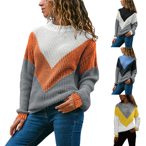 Damen Grobstrick-Pullover mit Chevrondesign, Rundhalsausschnitt und Rippbündchen Drune