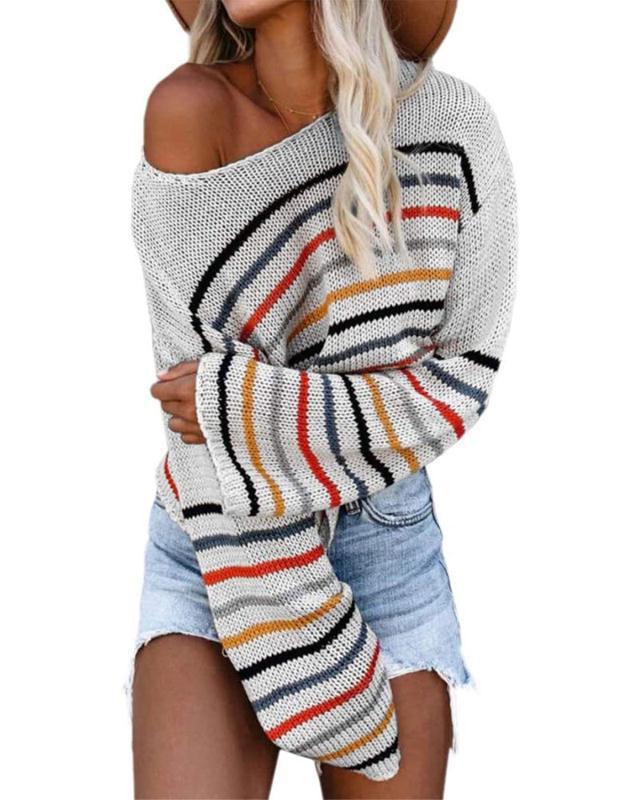 Damen lässiger Cropped Pullover mit trendigem Streifenmuster Drune