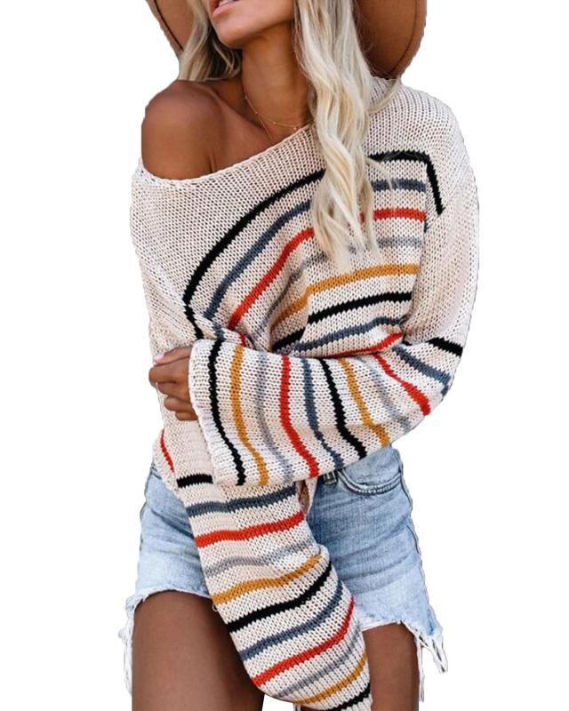 Damen lässiger Cropped Pullover mit trendigem Streifenmuster Drune