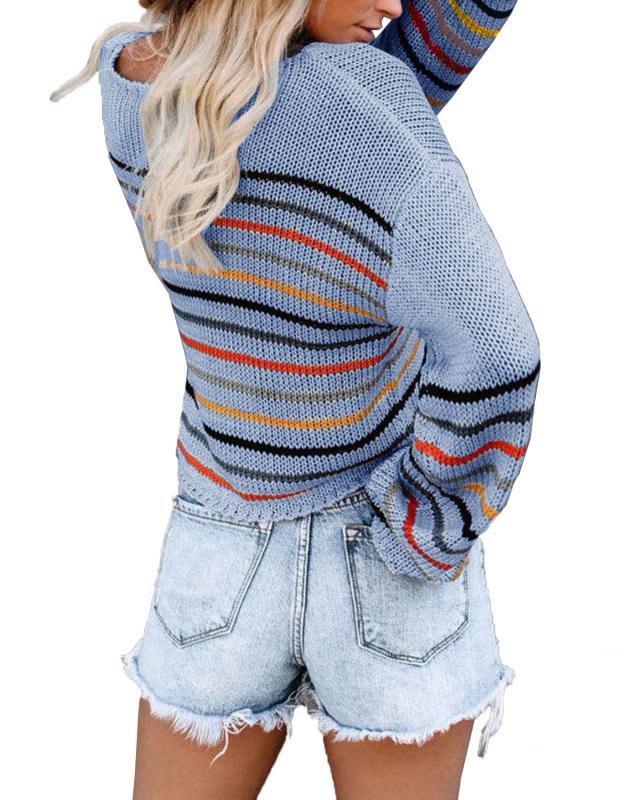 Damen lässiger Cropped Pullover mit trendigem Streifenmuster Drune