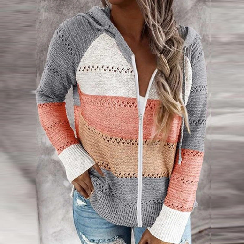 Damen Lässige Strickjacke mit Reißverschluss und Kapuze Drune