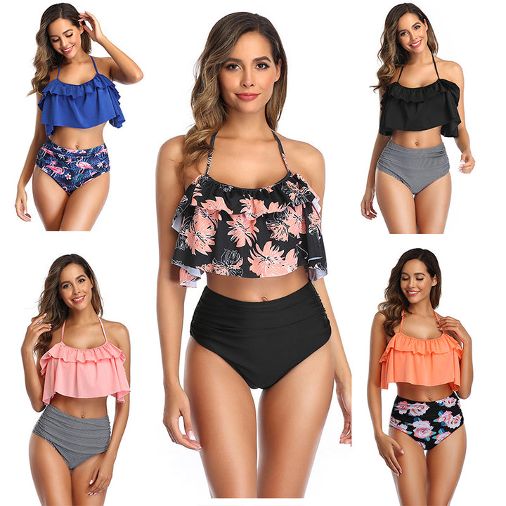 Damen Bikini-Set mit Rüschentop und hochgeschnittenem Höschen Drune
