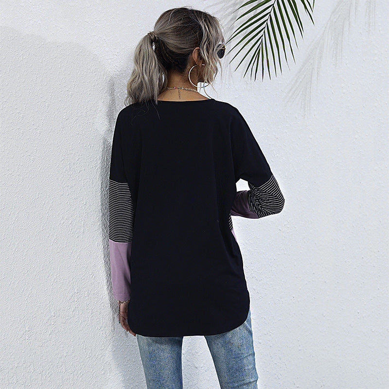 Damen Leichtes Colorblock-Longsleeve mit Knopfleiste & Knotenfront Drune