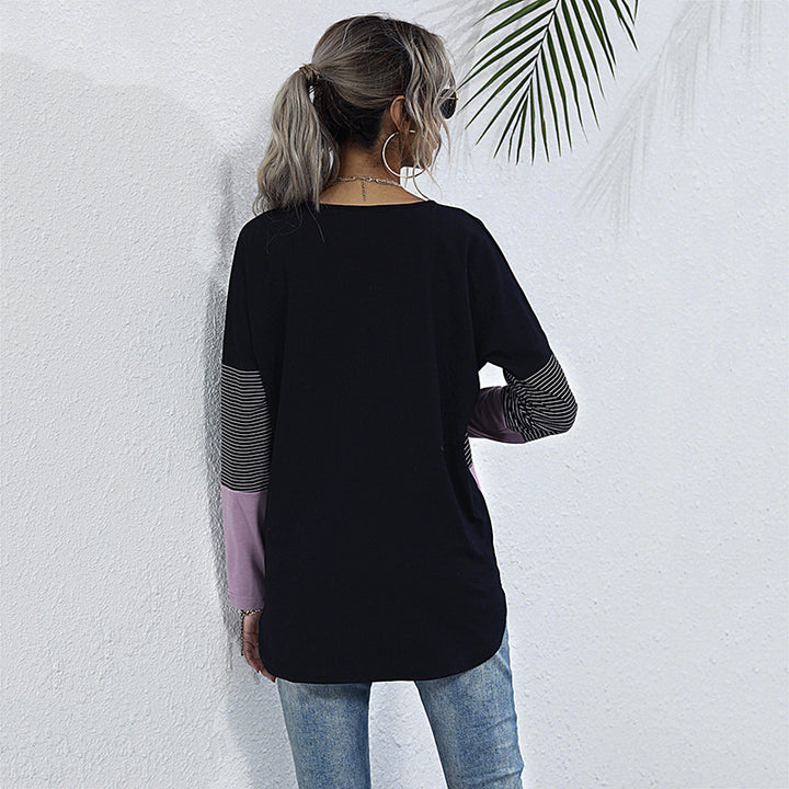Damen Leichtes Colorblock-Longsleeve mit Knopfleiste & Knotenfront Drune