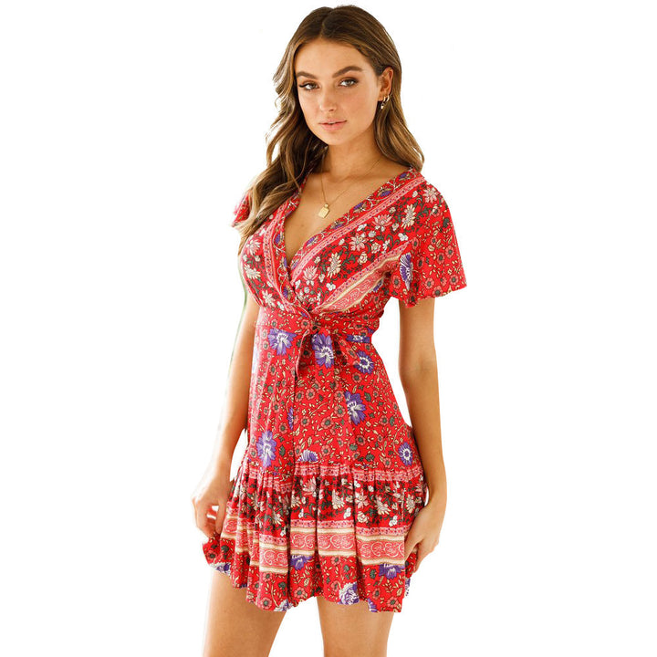 Drune | Trägerlose Patchwork Kleid mit Vintage Druck