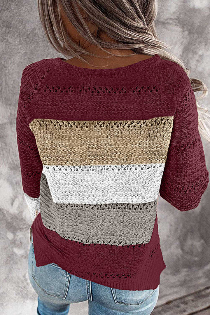 Damen Lässiger Strickpullover mit Ajour‑Muster, Colourblock‑Einsätzen und lockerer Passform Drune