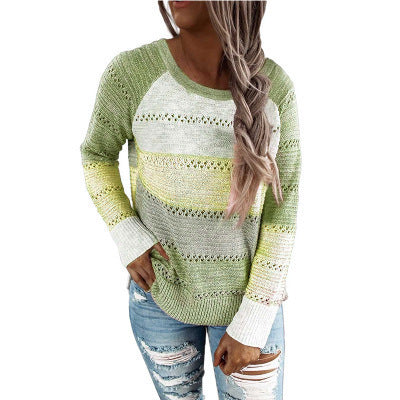 Damen Lässiger Strickpullover mit Ajour‑Muster, Colourblock‑Einsätzen und lockerer Passform Drune
