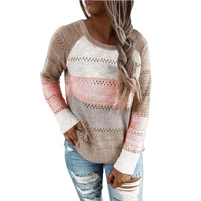 Damen Lässiger Strickpullover mit Ajour‑Muster, Colourblock‑Einsätzen und lockerer Passform Drune