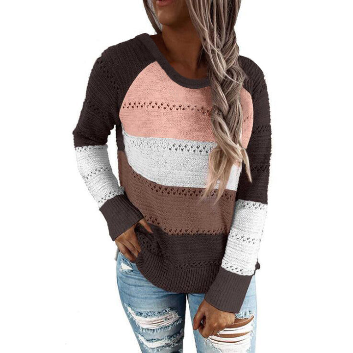 Damen Lässiger Strickpullover mit Ajour‑Muster, Colourblock‑Einsätzen und lockerer Passform Drune