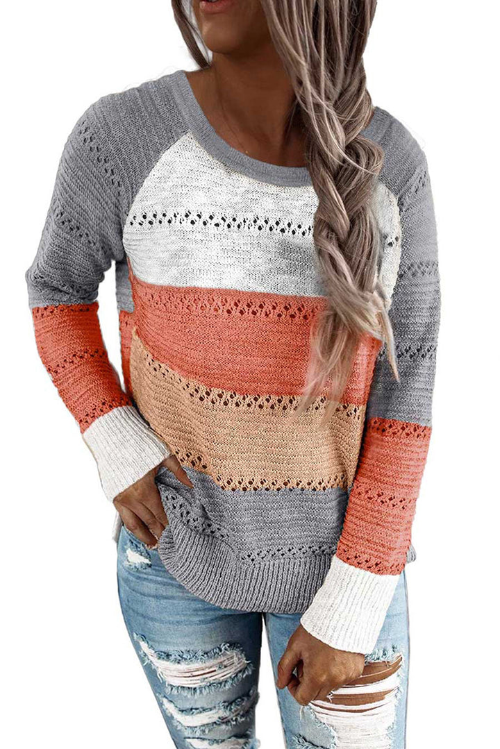 Damen Lässiger Strickpullover mit Ajour‑Muster, Colourblock‑Einsätzen und lockerer Passform Drune