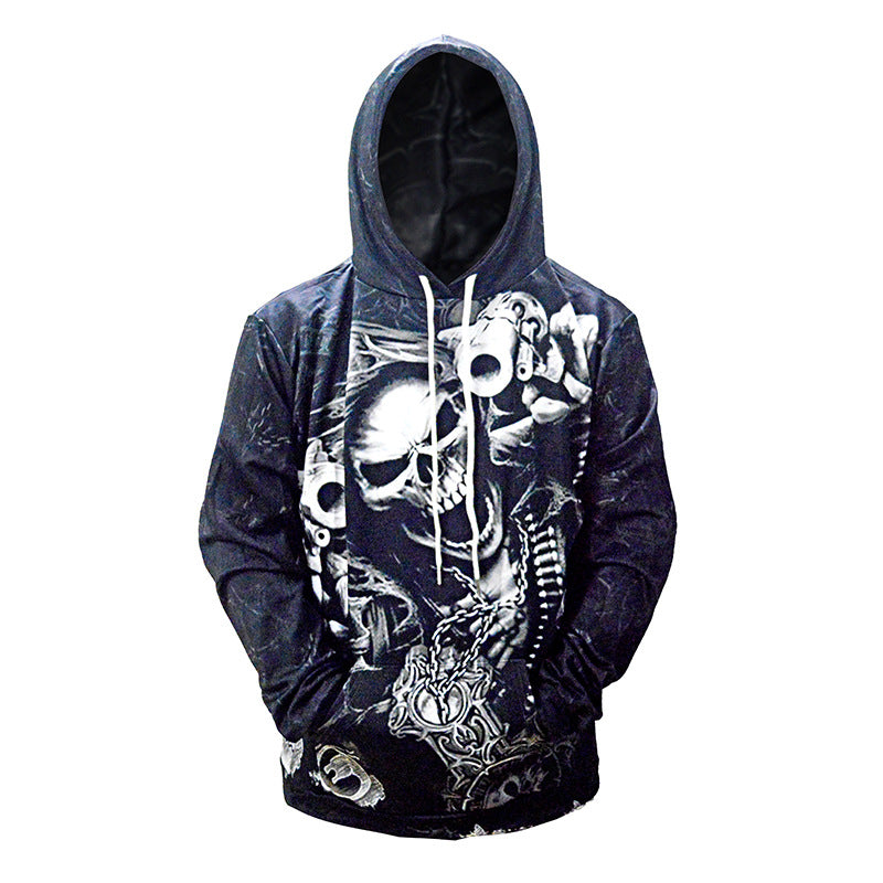 Herren Kapuzenpullover mit allover Totenkopf-Print & Kängurutasche Drune