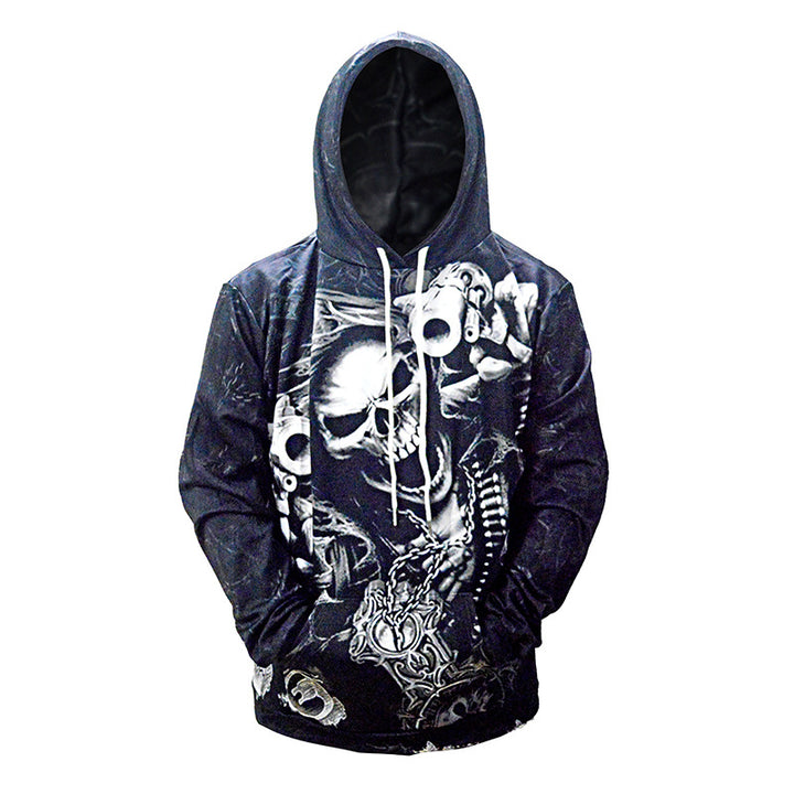 Herren Kapuzenpullover mit allover Totenkopf-Print & Kängurutasche Drune
