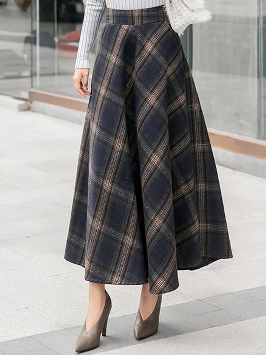 Damen Eleganter Karorock aus hochwertigem Wollmix mit hohem Bund Drune