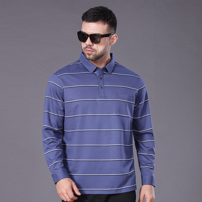 Herren Langärmeliges Poloshirt mit Brusttasche und feinem Streifenmuster Drune