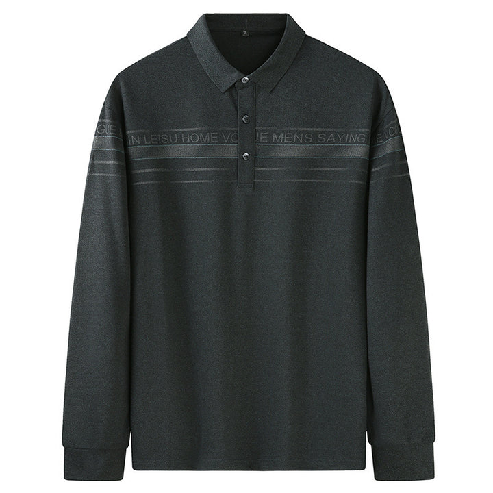 Herren Langarm-Poloshirt aus Feinstrick mit Hemdkragen, Knopfleiste und Jacquardstreifen Drune