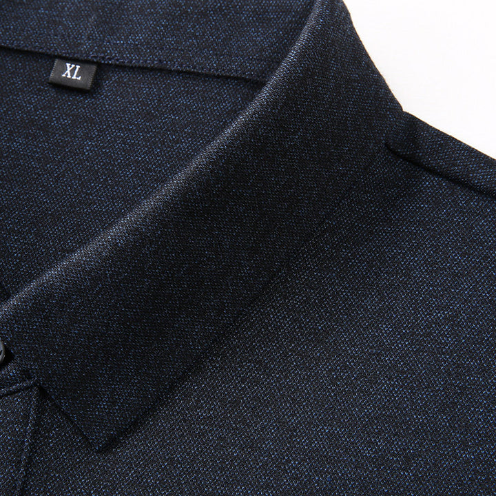Herren Langarm-Poloshirt aus Feinstrick mit Hemdkragen, Knopfleiste und Jacquardstreifen Drune