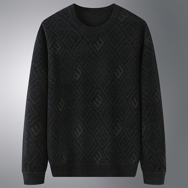 Herren Feinstrickpullover mit Jacquard‑Rautenstruktur und Rundhalsausschnitt Drune
