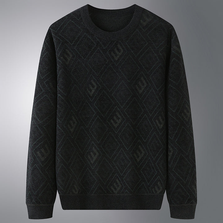 Herren Feinstrickpullover mit Jacquard‑Rautenstruktur und Rundhalsausschnitt Drune