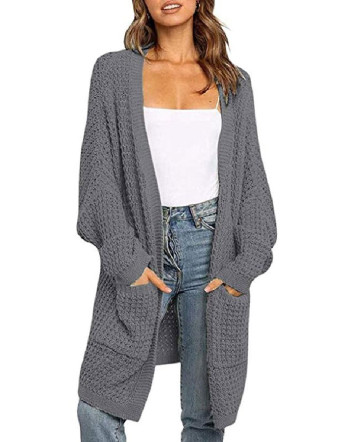 Damen Langer Offener Grobstrick-Cardigan im Cocoon-Schnitt mit Eingrifftaschen Drune
