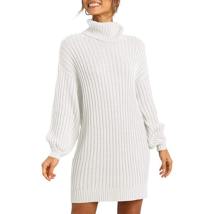 Damen Grobstrick Pulloverkleid mit hohem Kragen und überschnittenen Schultern Drune