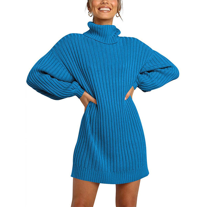 Damen Geripptes Rollkragen-Minikleid mit Oversize-Silhouette und Ballonärmeln Drune