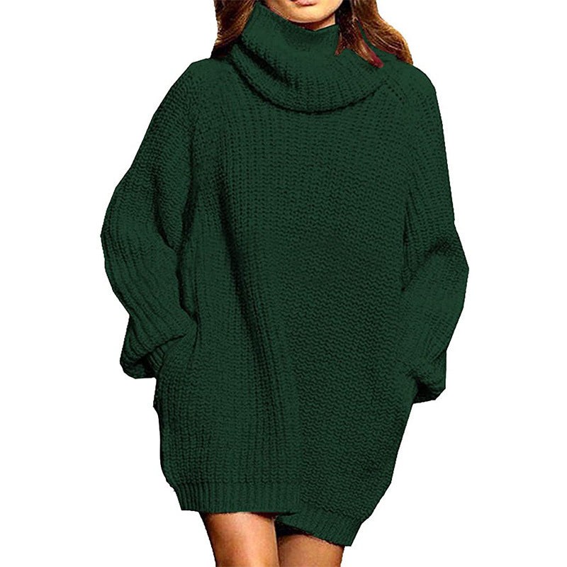 Damen Grobstrick Pulloverkleid mit hohem Kragen und lässigem Schnitt Drune