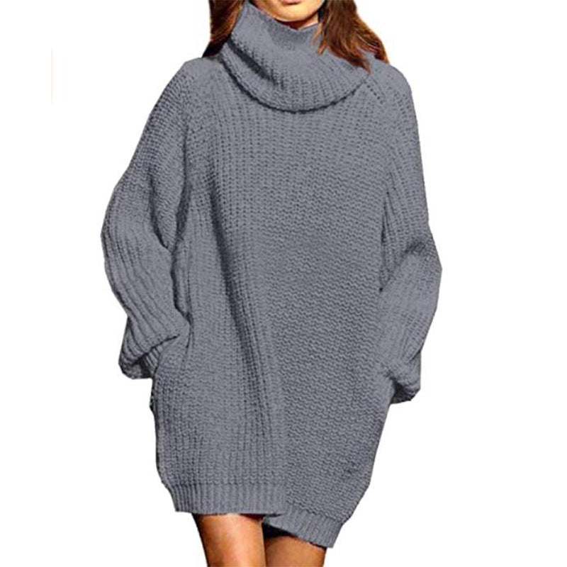 Damen Grobstrick Pulloverkleid mit hohem Kragen und lässigem Schnitt Drune
