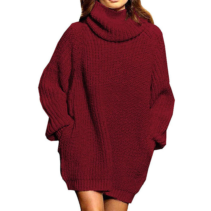 Damen Grobstrick Pulloverkleid mit hohem Kragen und lässigem Schnitt Drune