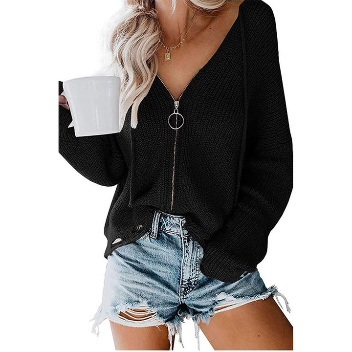 Damen Lässiger Pullover mit modernem Reißverschluss und weitem Schnitt Drune