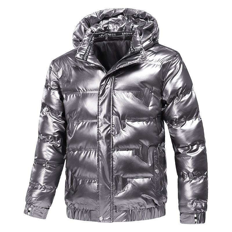 Herren Glänzende gesteppte Winterjacke mit Kapuze und thermischer Wattierung Drune