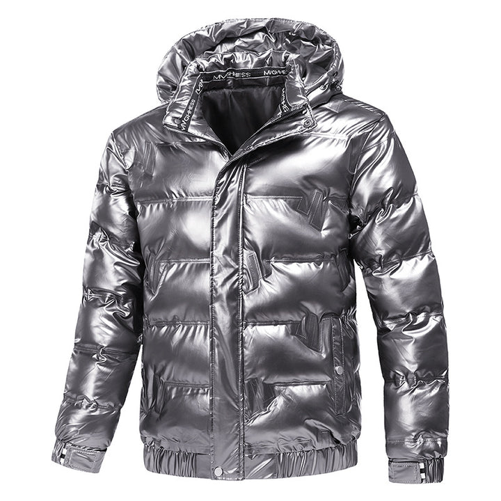 Herren Glänzende gesteppte Winterjacke mit Kapuze und thermischer Wattierung Drune
