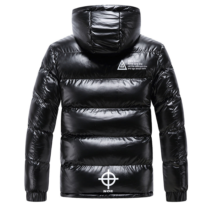 Herren glänzende wattierte Kapuzenjacke mit Metallic-Finish und Steppung Drune