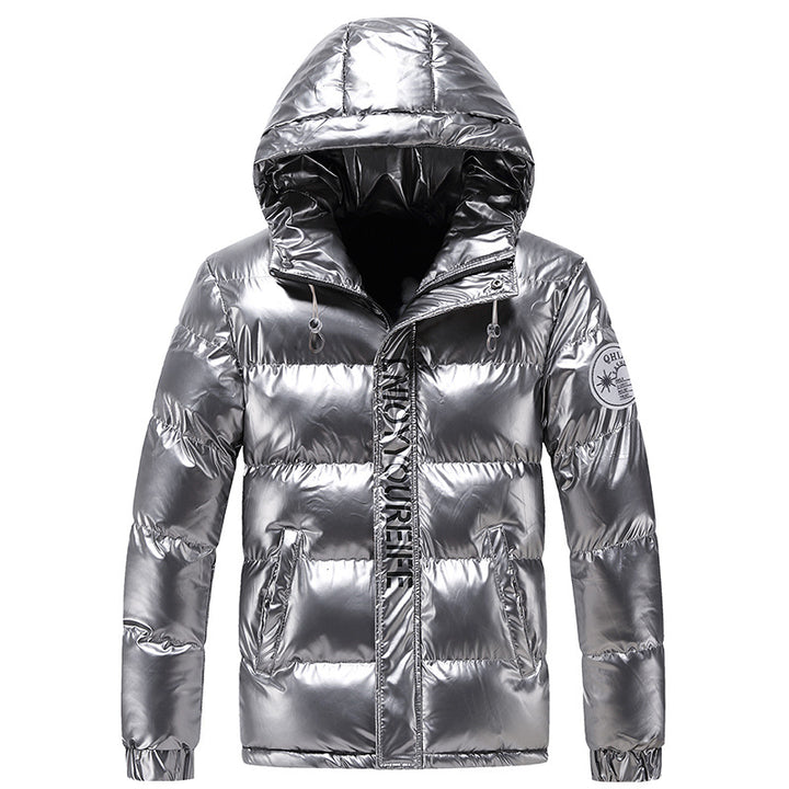 Herren glänzende wattierte Kapuzenjacke mit Metallic-Finish und Steppung Drune