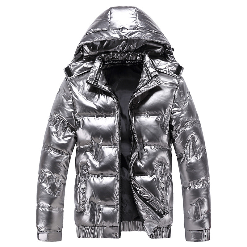 Herren Glänzende gesteppte Winterjacke mit Kapuze und thermischer Wattierung Drune