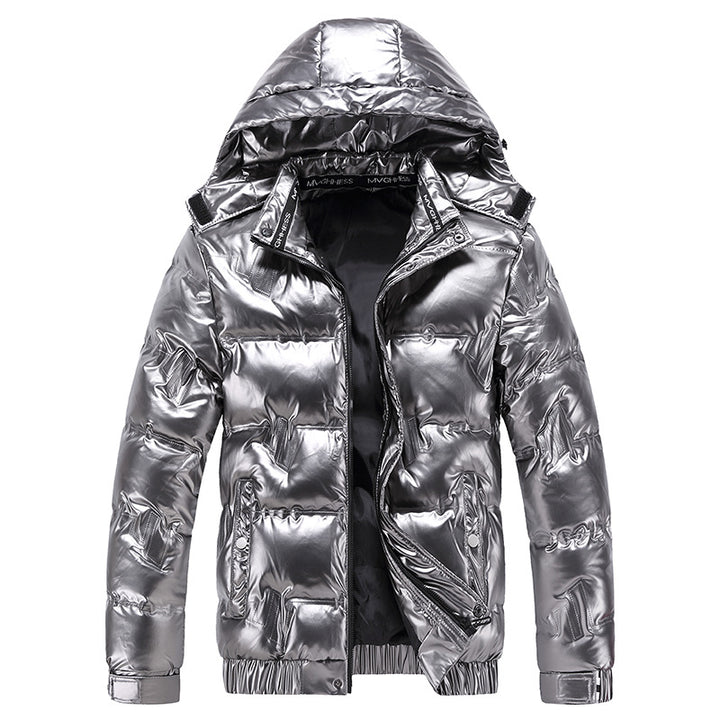 Herren Glänzende gesteppte Winterjacke mit Kapuze und thermischer Wattierung Drune