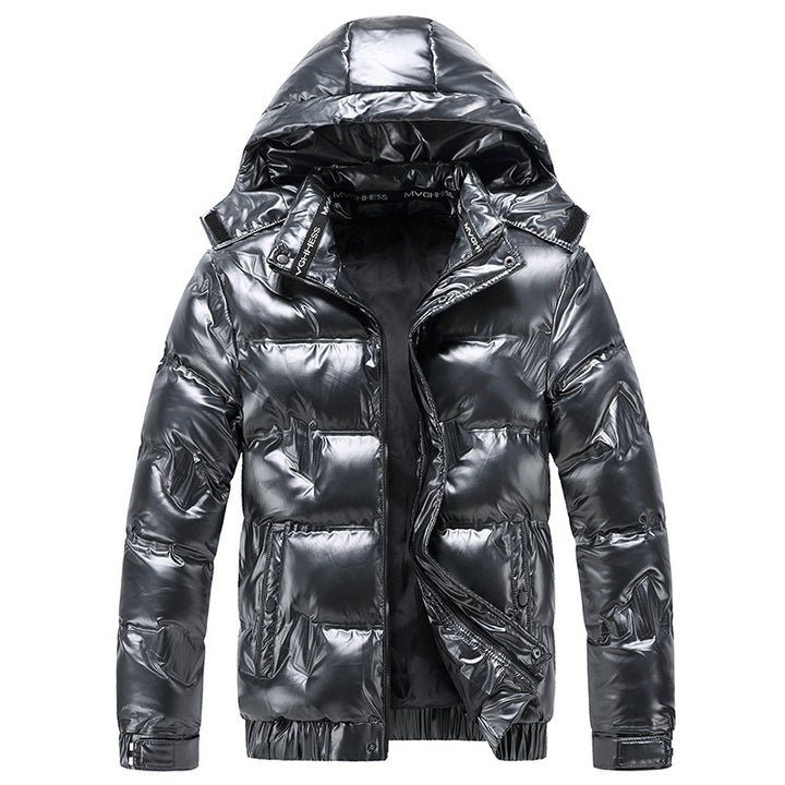 Herren Glänzende gesteppte Winterjacke mit Kapuze und thermischer Wattierung Drune