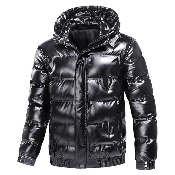 Herren Glänzende gesteppte Winterjacke mit Kapuze und thermischer Wattierung Drune