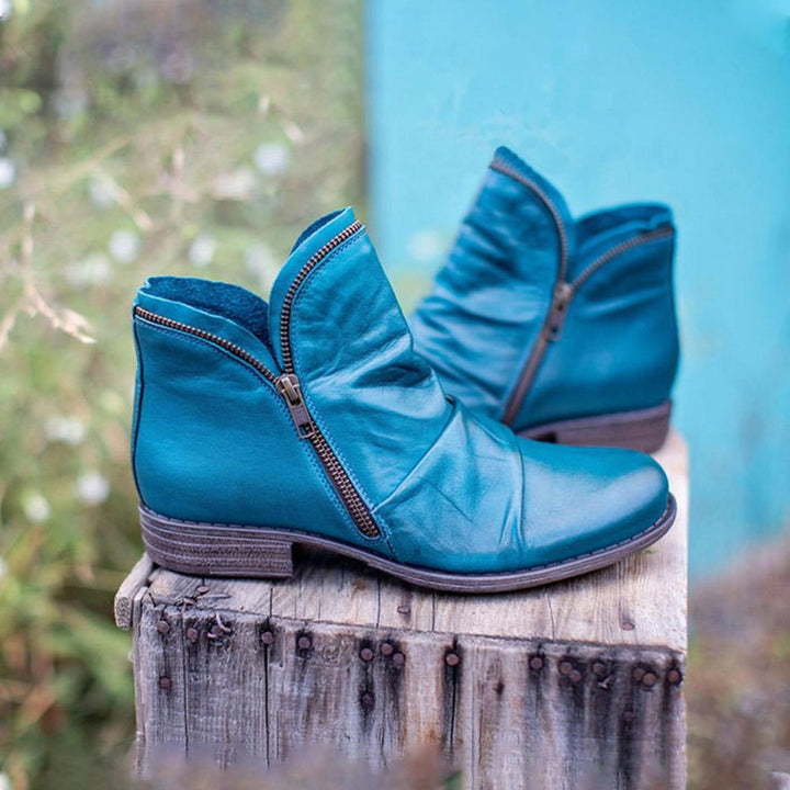 Damen nan knöchelhohe Stiefeletten aus weichem Leder mit seitlichem Reißverschluss und vintage Absatz Drune