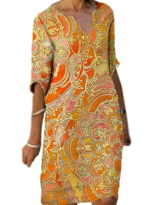 Damen Freizeitleichtkleid mit elegantem V-Ausschnitt und buntem Muster Drune
