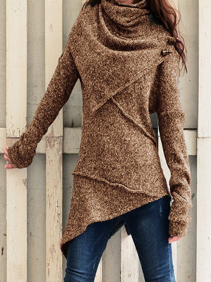 Damen asymmetrischer Boucle-Strickpullover mit großem Schalfkragen Drune