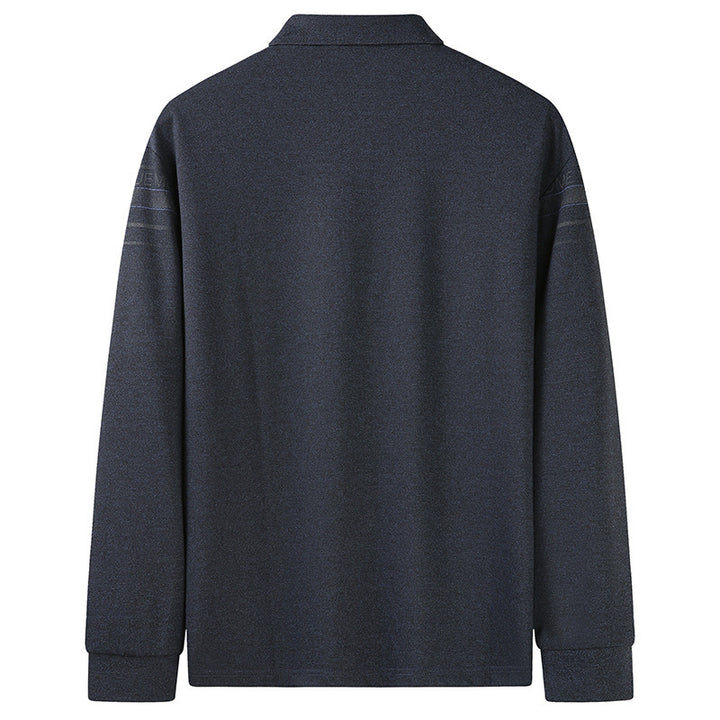 Herren Langarm-Poloshirt aus Feinstrick mit Hemdkragen, Knopfleiste und Jacquardstreifen Drune