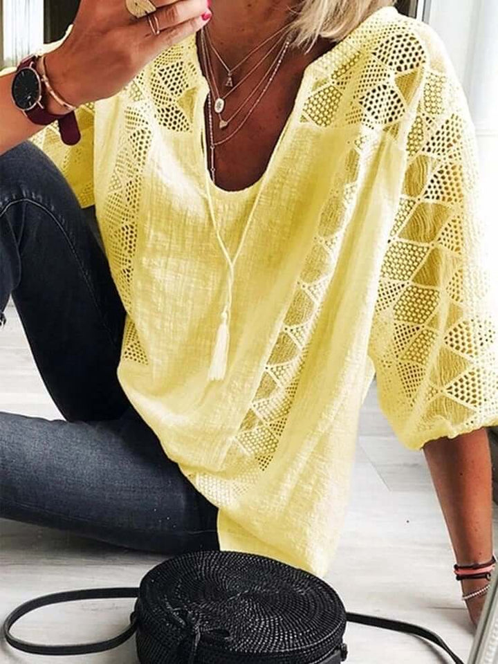Drune | Bohème Chic U Ausschnitt Spitzenbluse